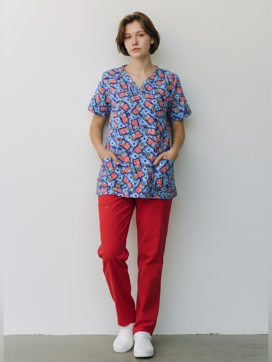 UA Scrubs Tops - UA Scrubs Patriotic American Flag Print Scrub Top USA Holiday Nurse Small Medium